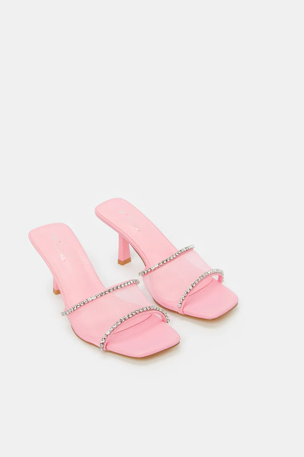 Women Pink Mesh Mule