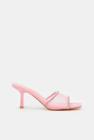 Women Pink Mesh Mule