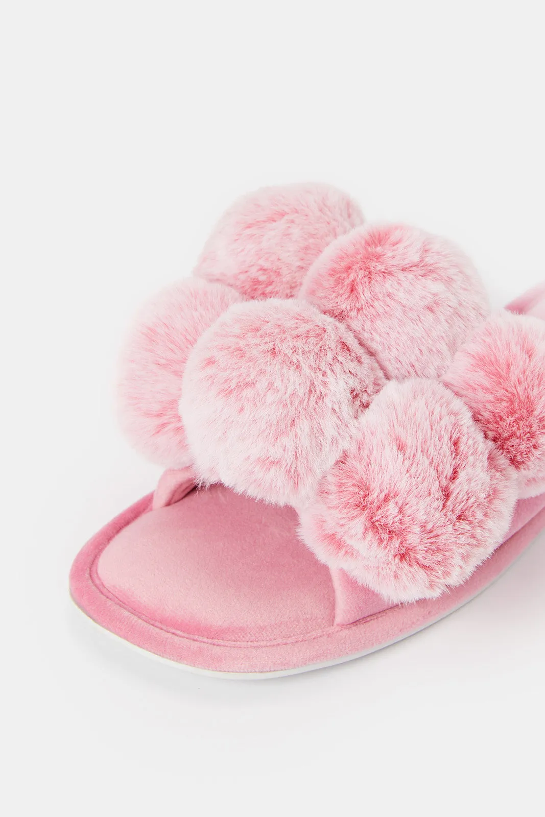 Women Pink Pom Pom Slippers