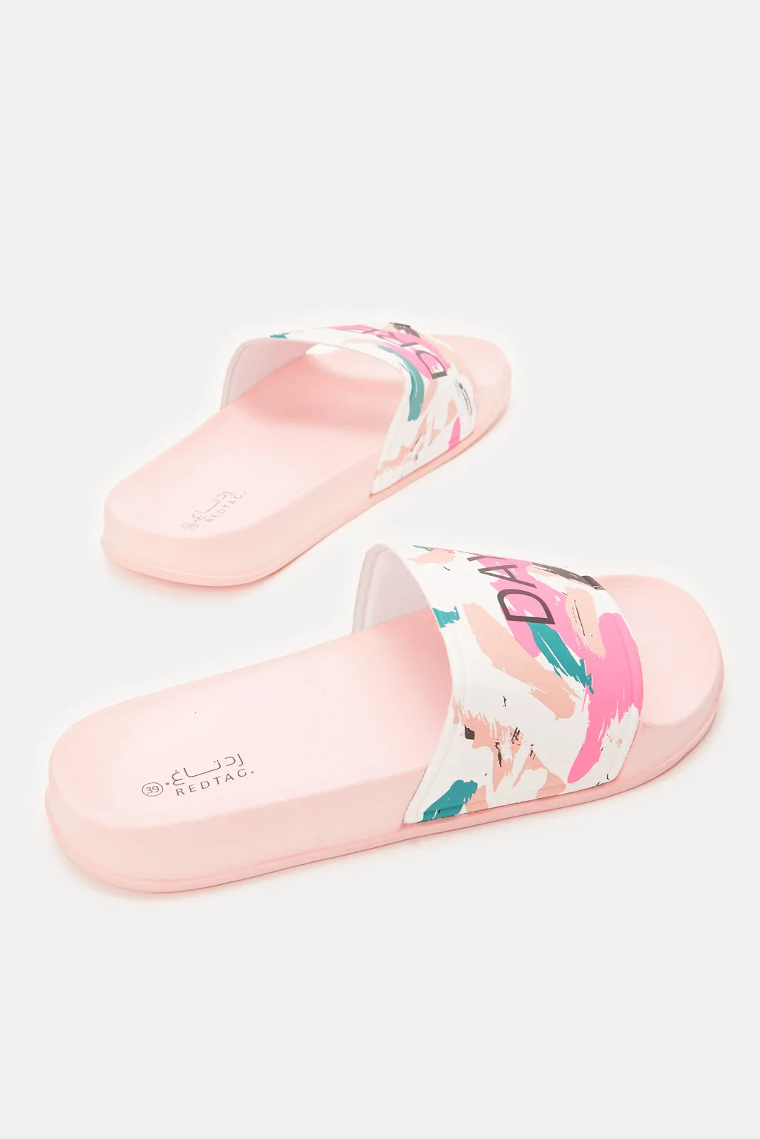 Women Pink Print Slides