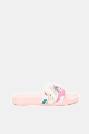 Women Pink Print Slides