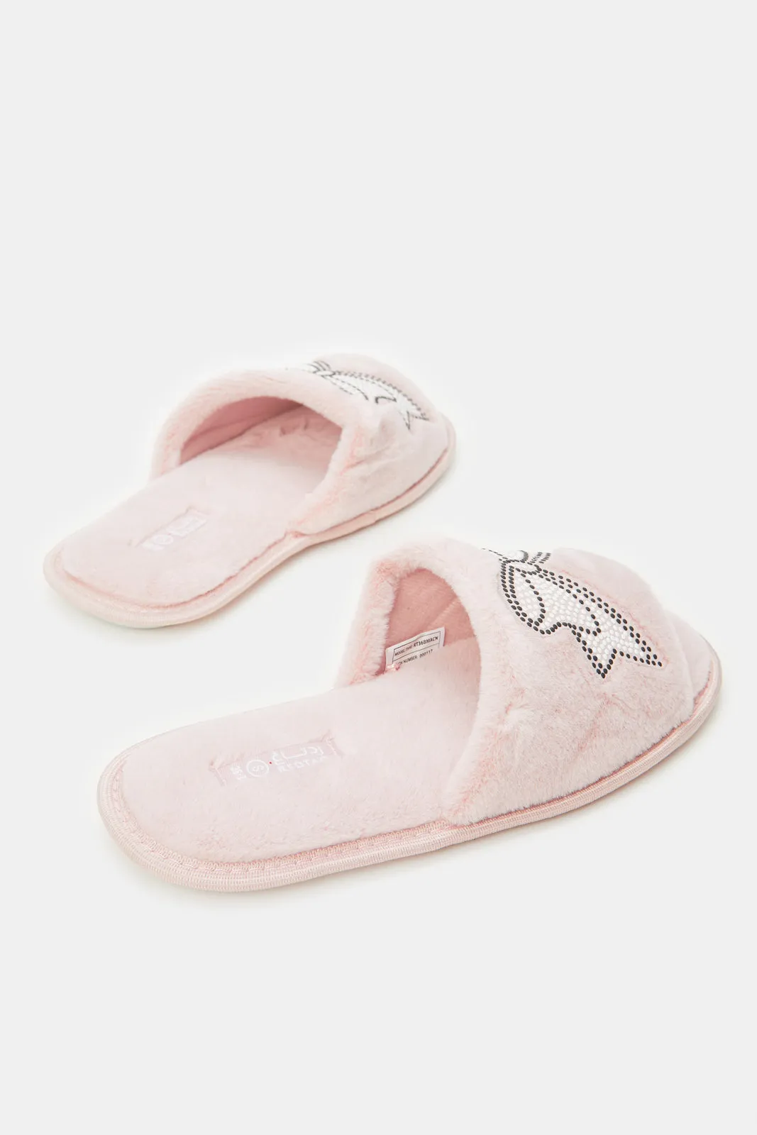 Women Pink Slipper With Bow Trim