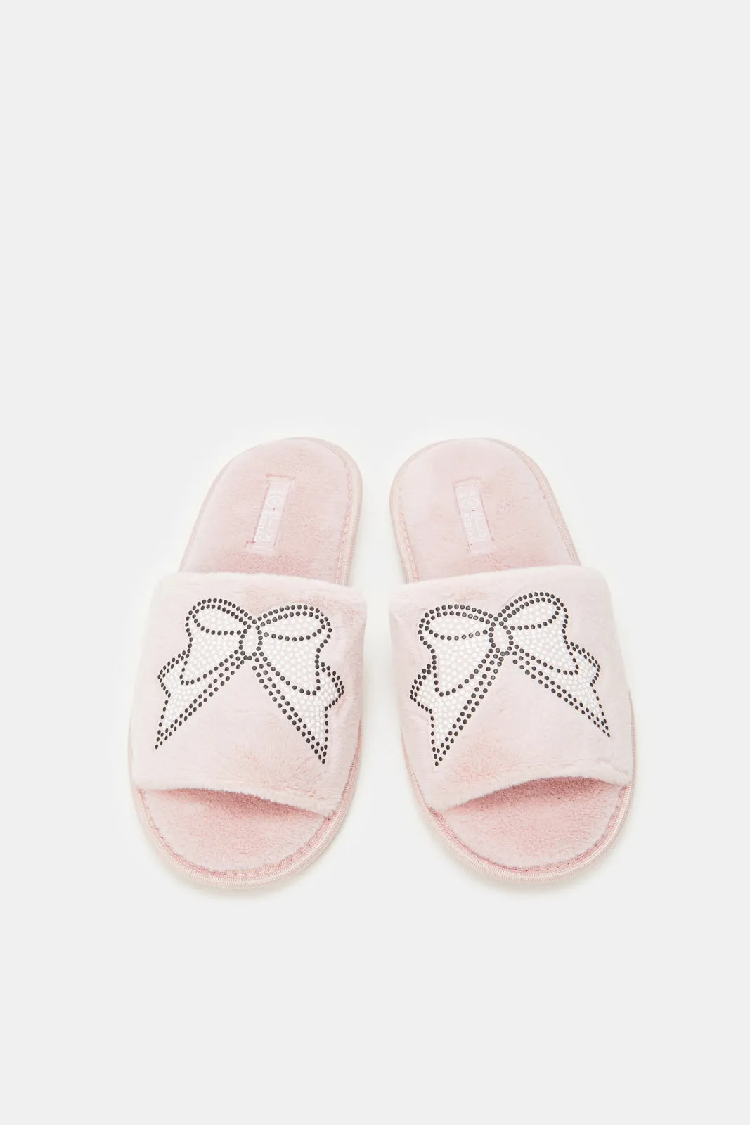 Women Pink Slipper With Bow Trim