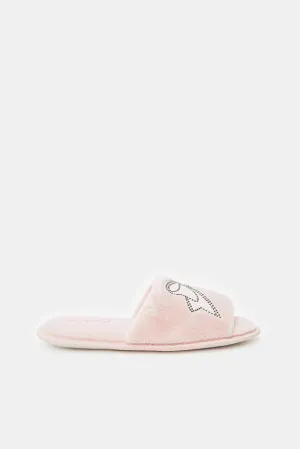 Women Pink Slipper With Bow Trim