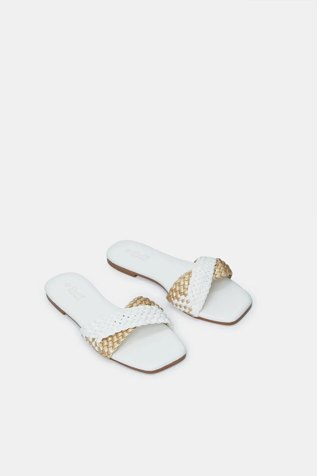 Women White & Gold Weave Mule