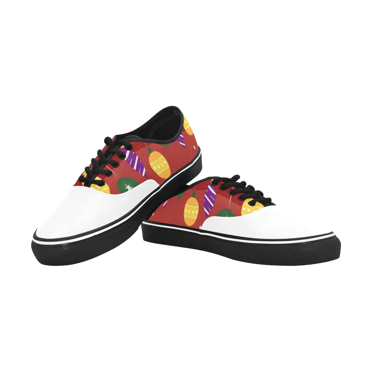 Women's Christmas Lights Print Canvas Low Top Shoes (White)