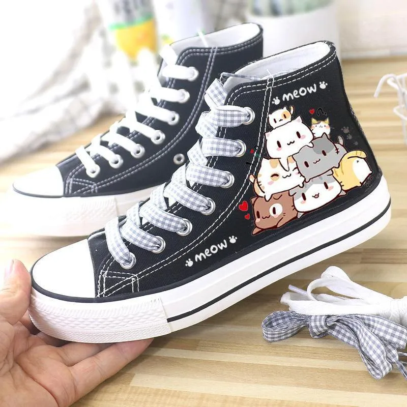 Womens Cute Kawaii Cats Student High Top Canvas