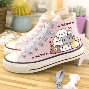 Womens Cute Kawaii Cats Student High Top Canvas