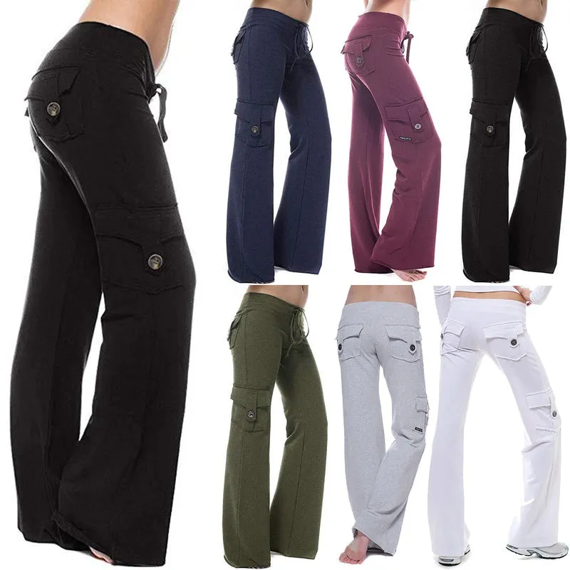 Women's Drawstring Elastic High Waist Casual Fashion Cargo Trousers