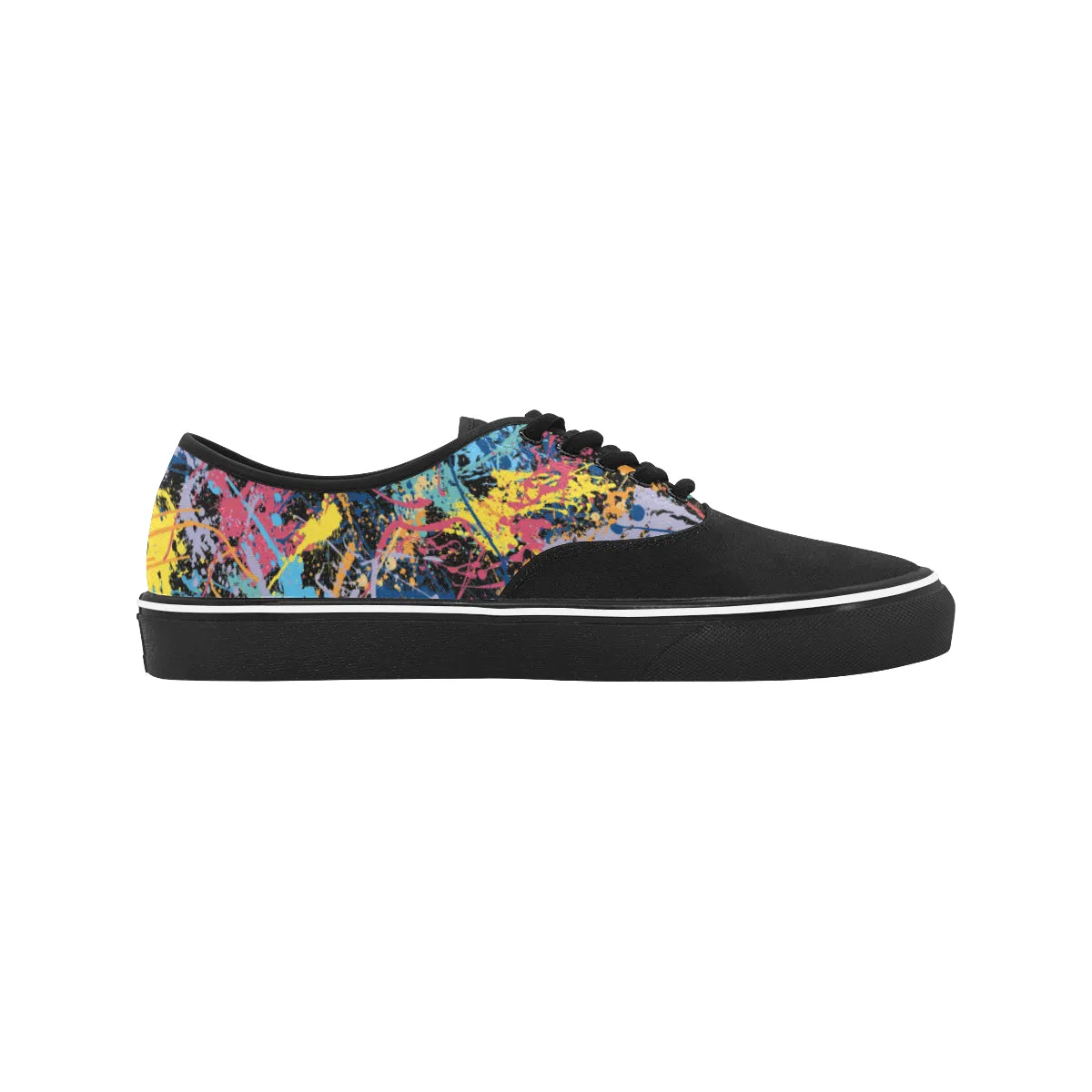 Women's Partial Multicolored Paint Splatter Print Canvas Low Top Shoes