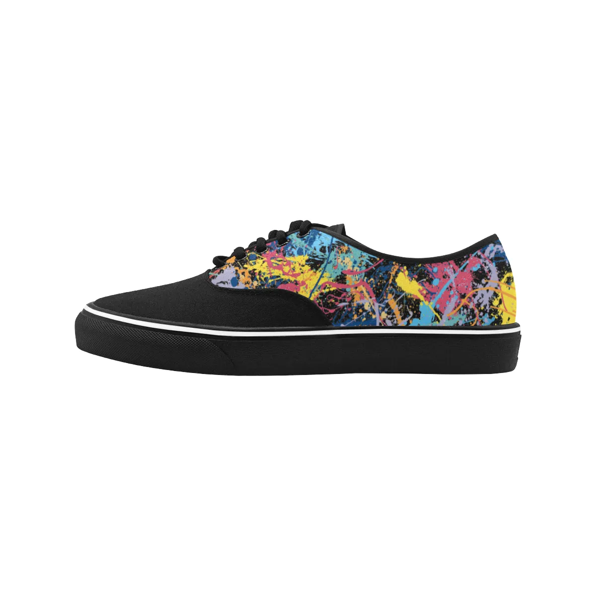 Women's Partial Multicolored Paint Splatter Print Canvas Low Top Shoes