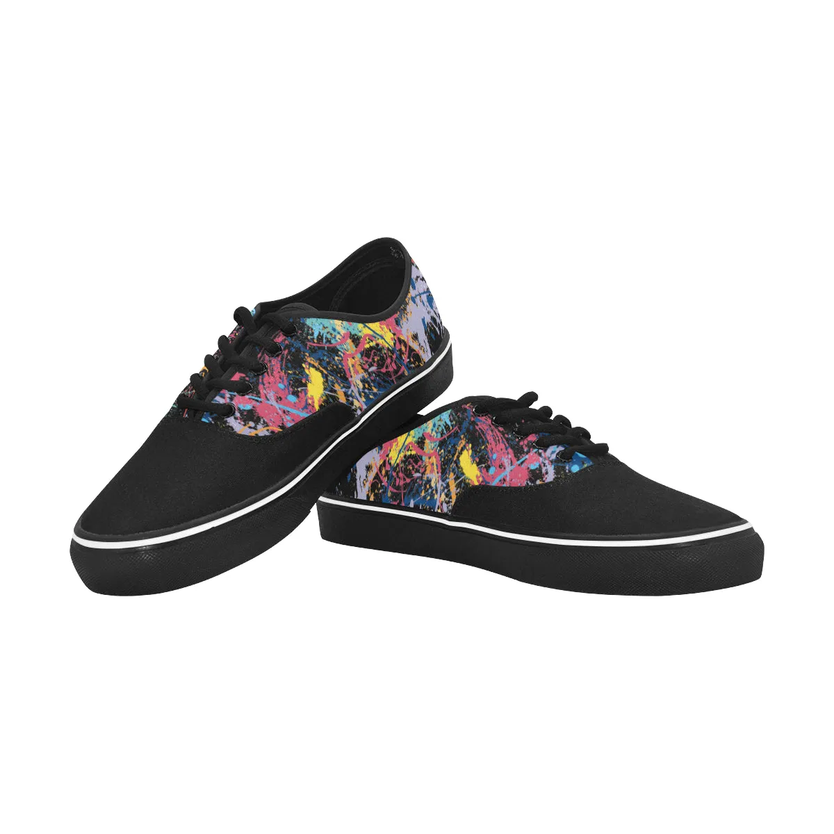 Women's Partial Multicolored Paint Splatter Print Canvas Low Top Shoes