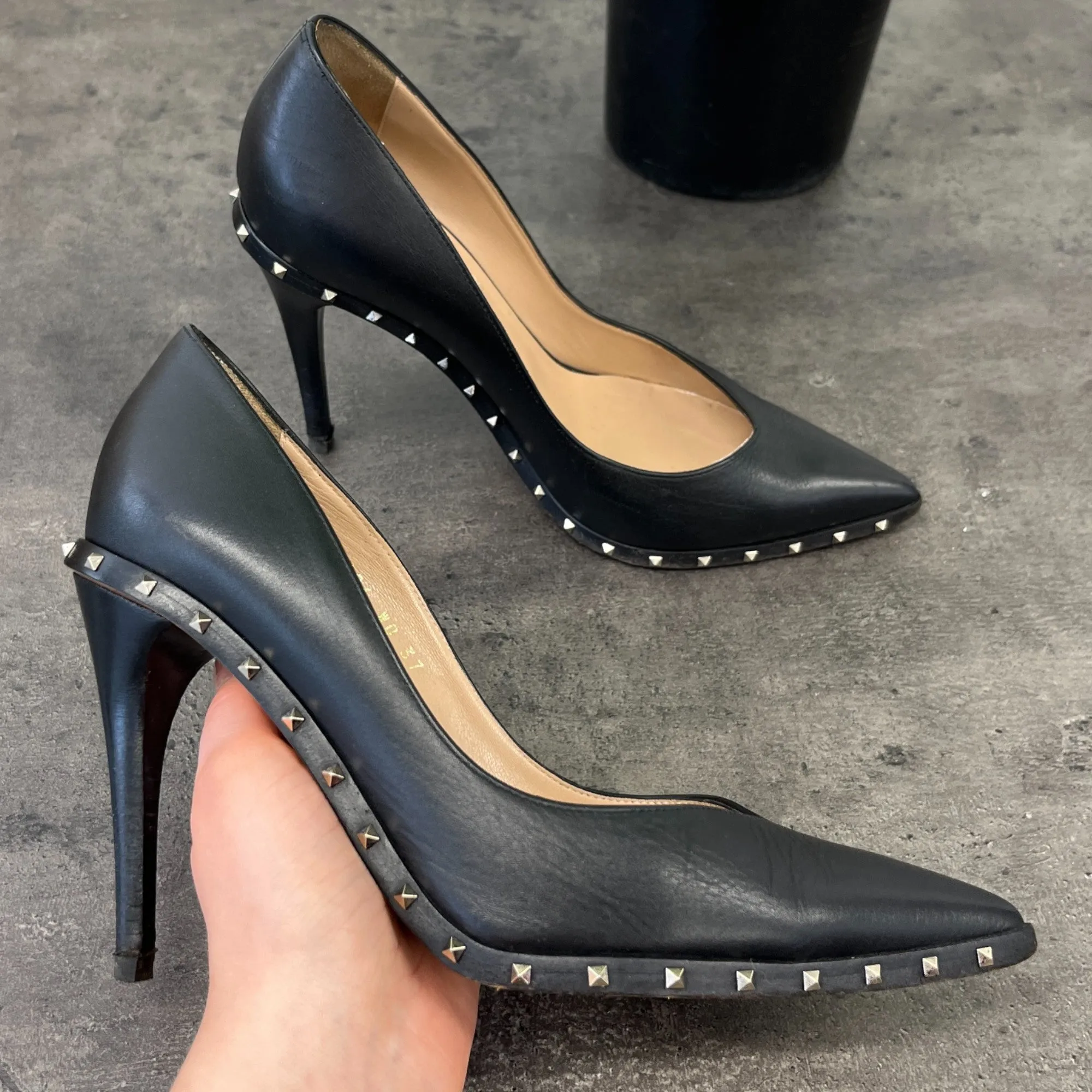 Women's Rockstud Heels Black Size EU 37 / UK 4