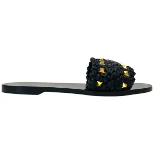 Women's Rockstud Raffia Sandals Black Size EU 36 / UK 3