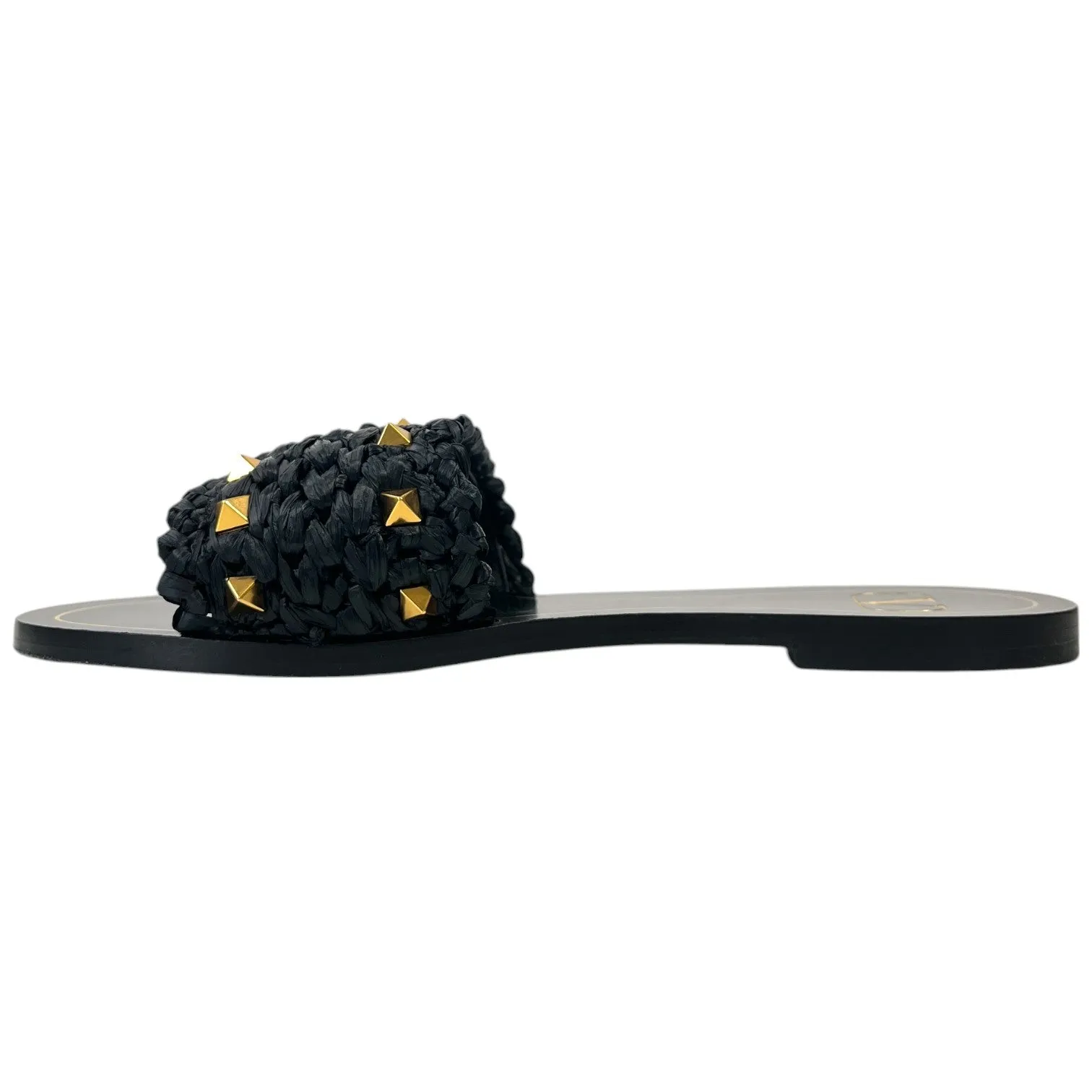 Women's Rockstud Raffia Sandals Black Size EU 36 / UK 3