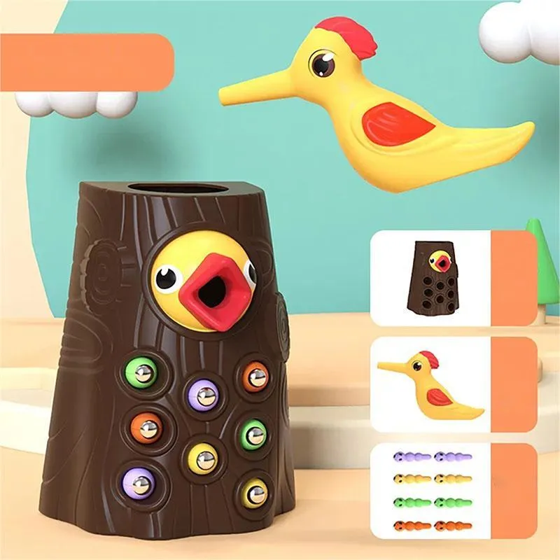 Woodpecker Magnetic Catch Worm Animal Birds Educate Fishing Toy