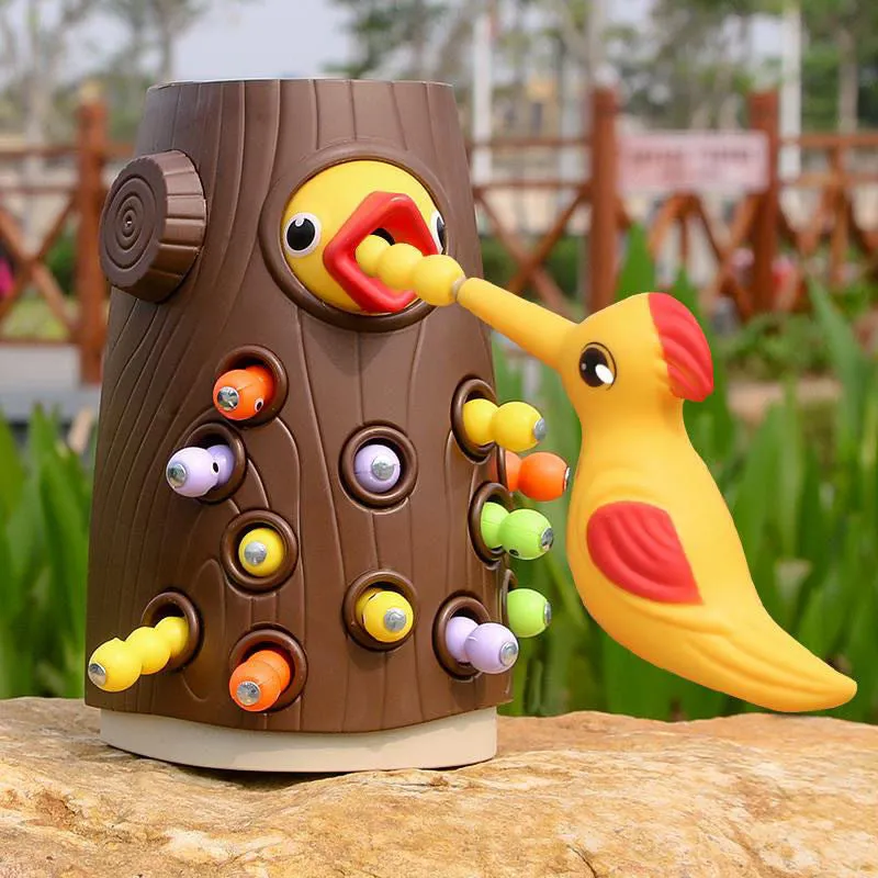 Woodpecker Magnetic Catch Worm Animal Birds Educate Fishing Toy